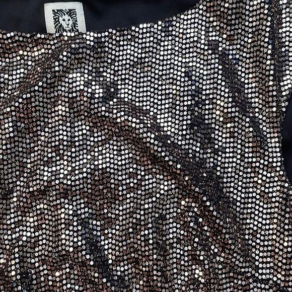 Anne Klein Cap Sleeve Side Ruched Silver Metallic Dress Women's Size 10 - Picture 4 of 6